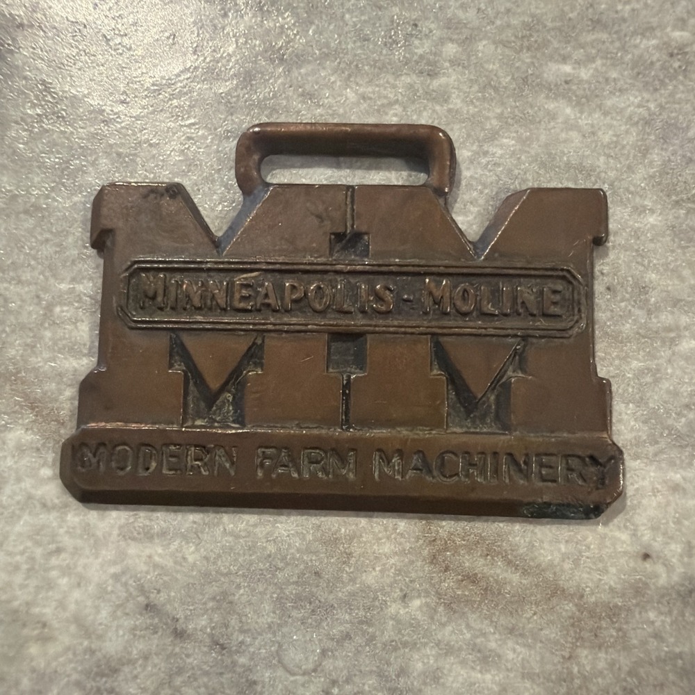 Vtg‎ Brass Minneapolis Moline Modern Farm Machinery Advertising Fob Made In USA
